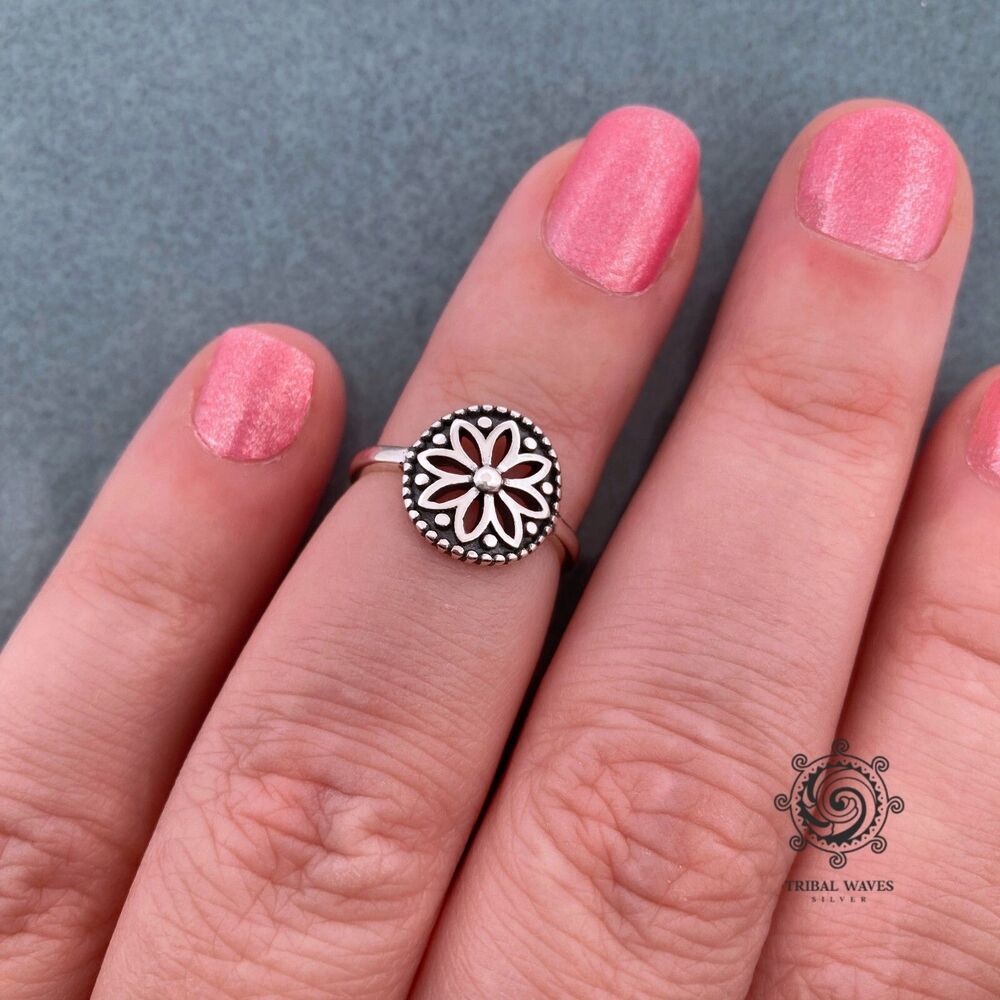 Sterling Silver 925 Mandala Midi or Pinky Ring Size 4, USA Seller